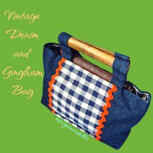 Vintage Denim and Gingham Fabric Bag